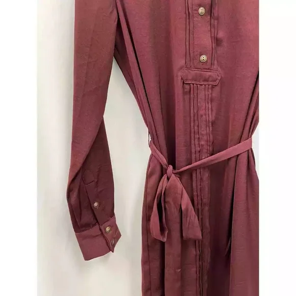 Banana Republic Tie Waist Button Shirt Dress Magenta - Picture 6 of 7